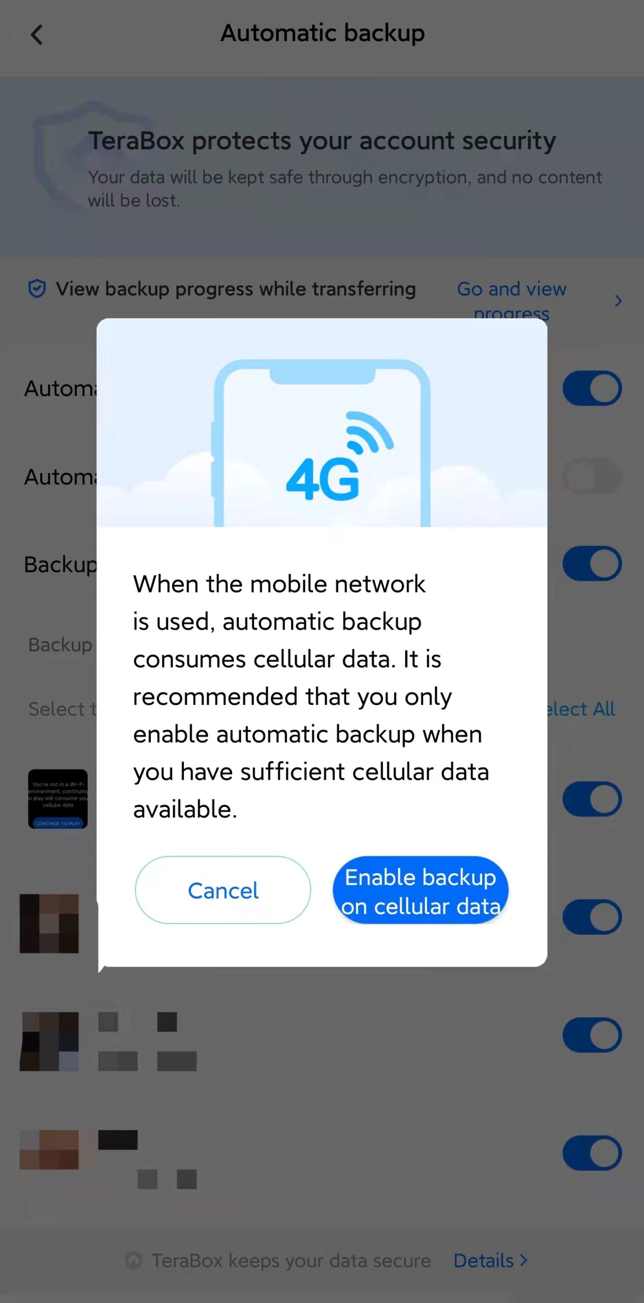 Notification for automatic backup photos using cellular data scaled