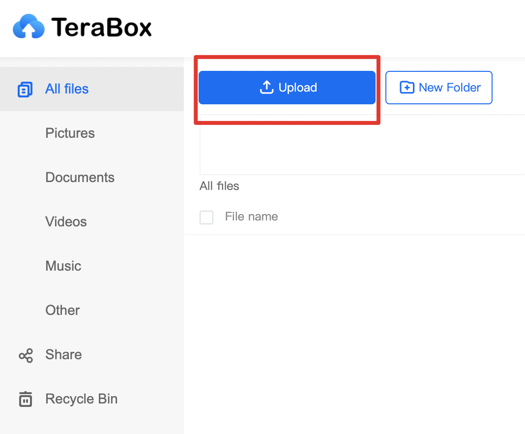 upload on terabox web