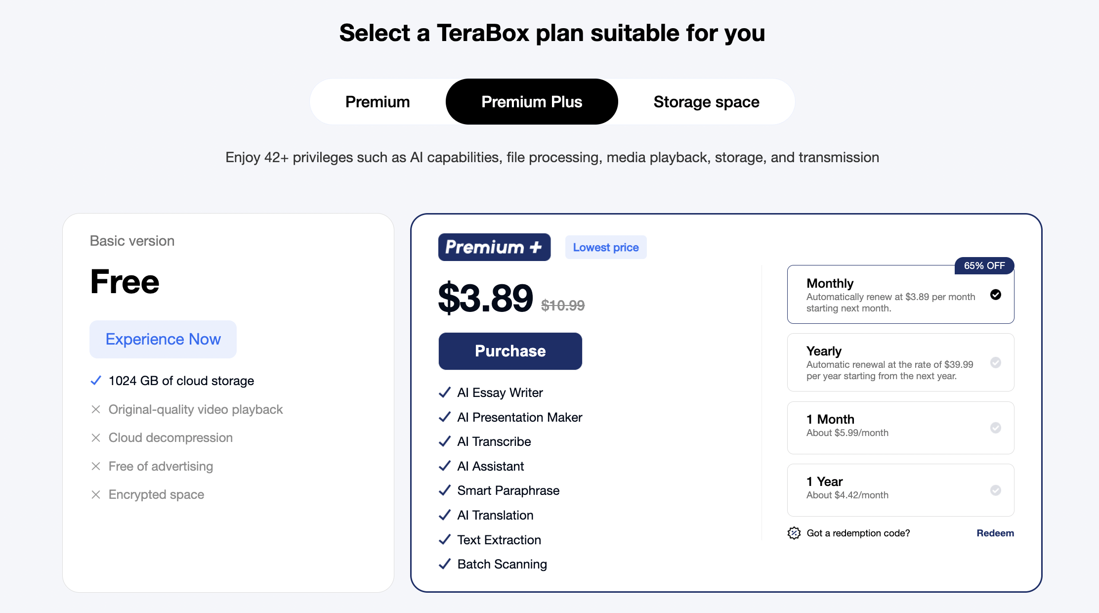 TeraBox AI Premium Plan